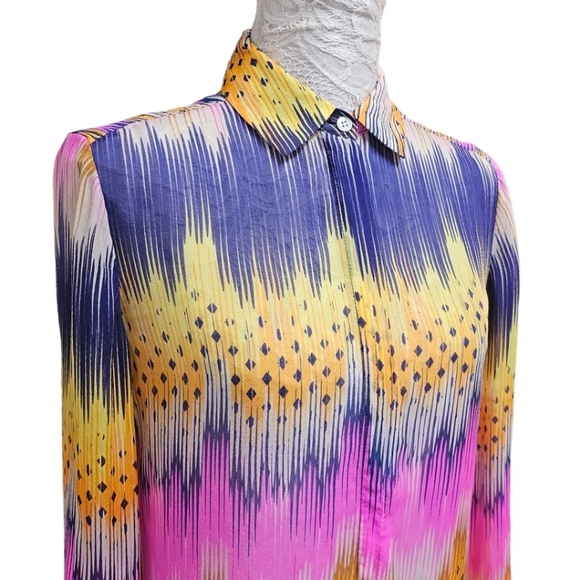 Anthropologie Leifsdottir Colorful All Silk Button Up Long Sleeve Blouse Size 0 - Picture 6 of 12